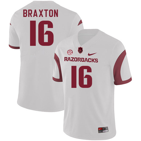 Men #16 Jaylon Braxton Arkansas Razorback College Football Jerseys Stitched Sale-White - Click Image to Close